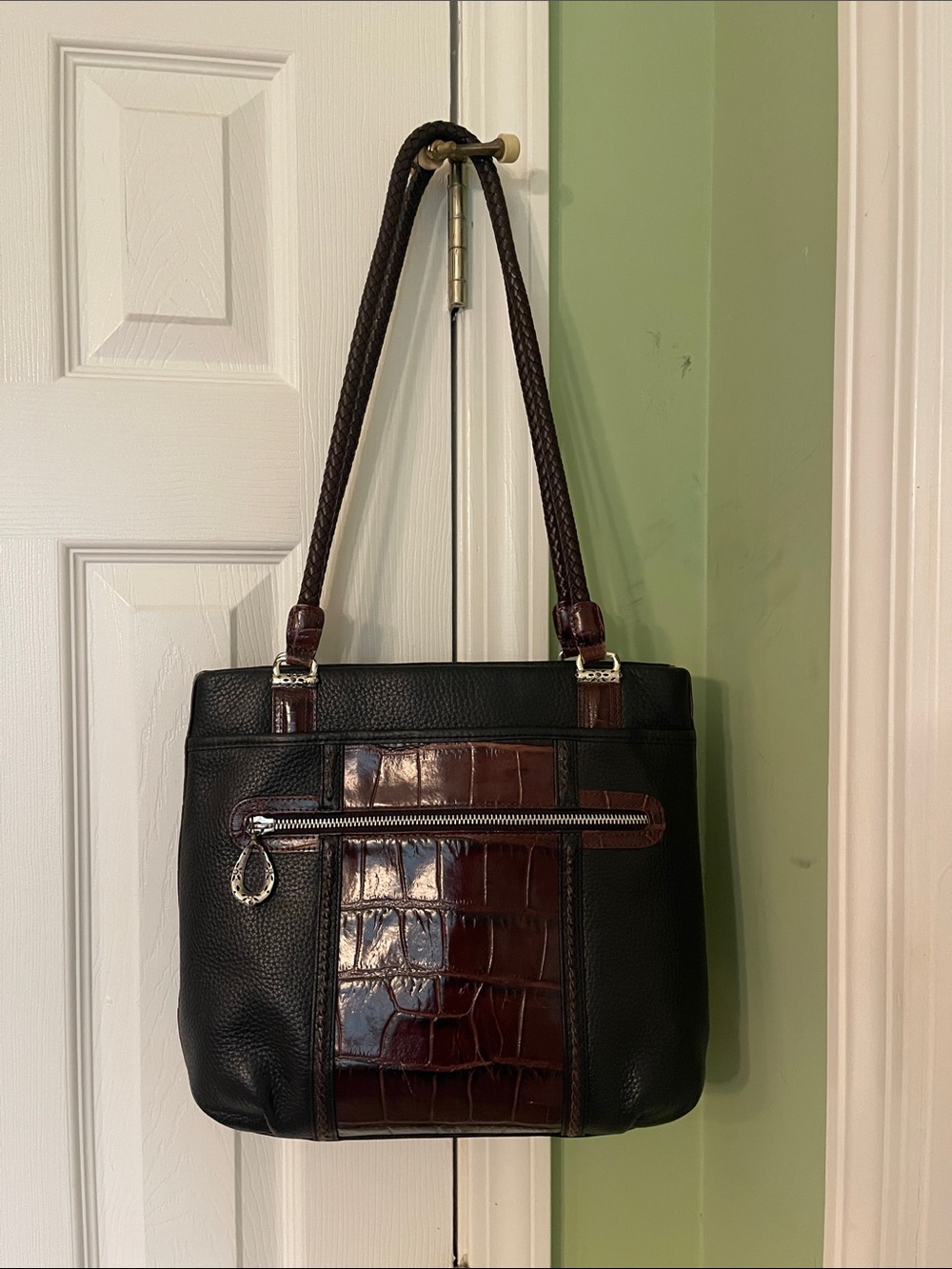 Brighton black leather and croc shoulder bag purse